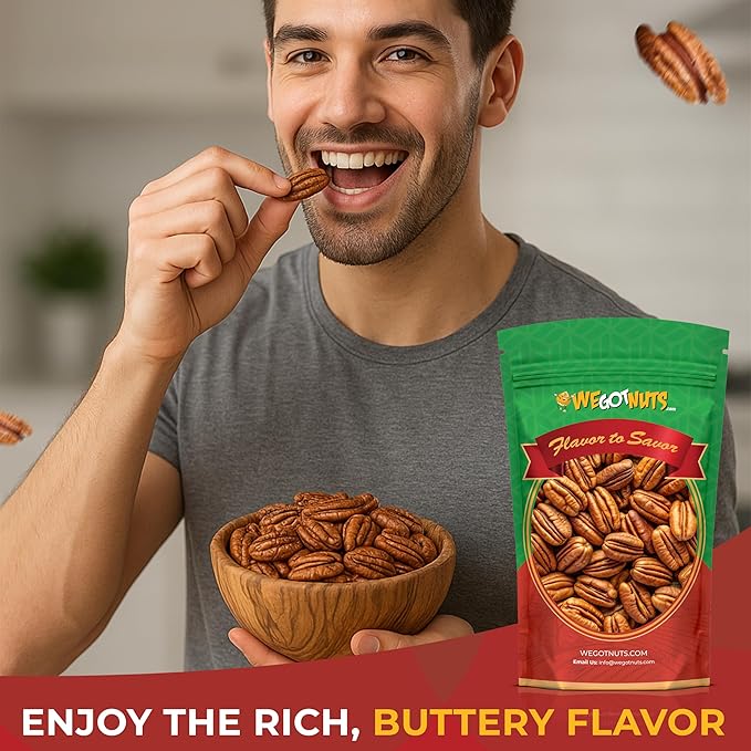 Two Pounds Of Pecans Raw Whole Shelled Raw Natural No Preservatives Added Non-GMO NO PPO 100% Natural We Got Nuts