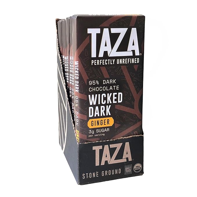 Taza Chocolate Organic Amaze Bar 95% Stone Ground Wicked Dark with Ginger 2.5 Ounce (10 count) Vegan