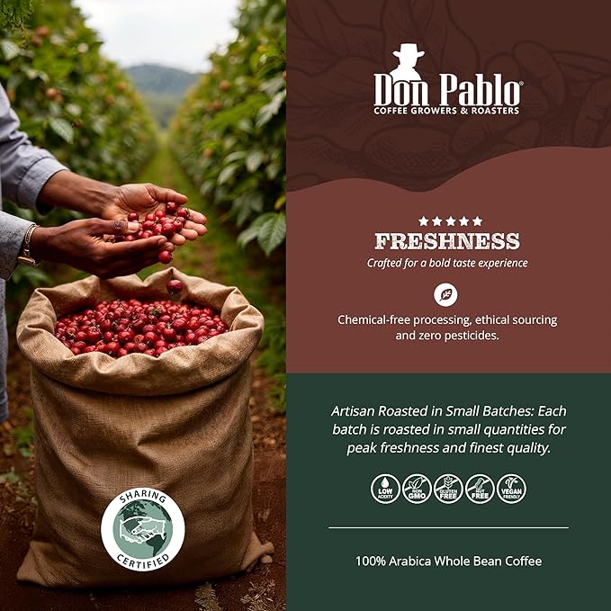 Don Pablo Signature Blend - Limited Edition Dark Roast Gourmet Coffee 100% Arabica Whole Bean Non-GMO Low Acidity 2 Pound (2 lb) Bag