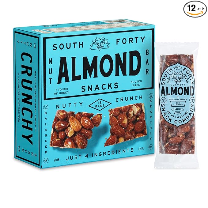 South 40 Snacks Crunchy Almond Bar Just 4 Ingredients Touch of Honey (40g Bar Pack of 12)