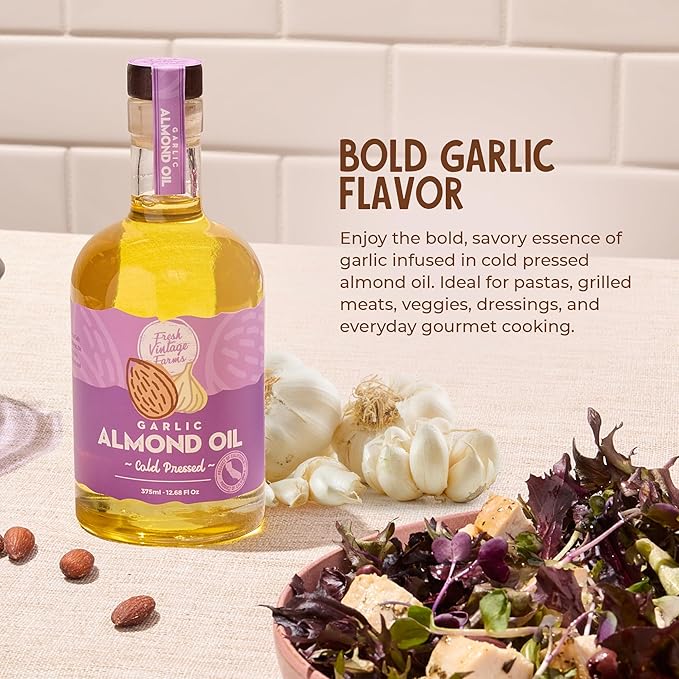 Fresh Vintage Farms Nut Bundle 100% Cold Pressed Almond &amp Garlic Almond Cooking Oils | Cold Pressed &amp Nutritious Healthy Oils for Cooking Baking Dipping Salads &amp Marinades | 375ml Pac