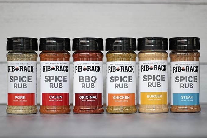 Rib Rack Dry Spice Rub Variety Pack 6 Count - Meat Seasoning for BBQ Grill Smoker - All Natural Ingredients