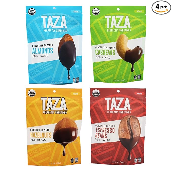 Taza Chocolate Organic Chocolate Covered Treats Variety Pack Vegan 3.5 Ounce (4 Count)