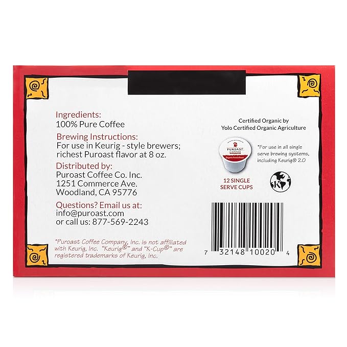 Puroast Low Acid Coffee| French Single Serve Pods | Dark Roast | High Antioxidants &amp High pH |No Bitter Aftertaste | Reduced Heartburn &amp GERD Friendly | 72 Count - Compatible with Keurig Brewe
