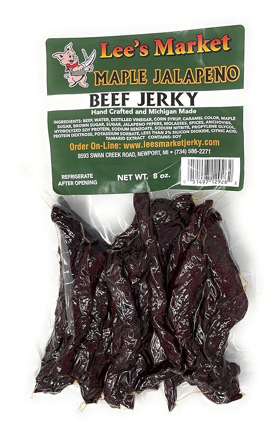 Lee's Market Maple Jalapeno Beef Jerky - Soft &amp Tender - Healthy Low Carb Gluten-Free Snack - Paleo &amp Keto-Friendly - Michigan Made Handcrafted Jerky - Specialty Gourmet Meat Snacks - 8oz