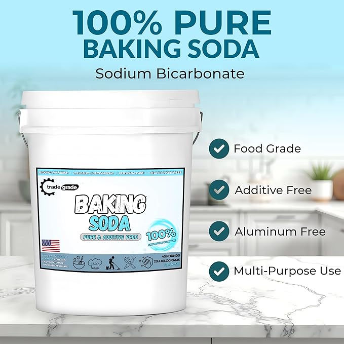 TradeGrade Pure Baking Soda Powder – 45 lb Bucket Sodium Bicarbonate Powder | Premium Food-Grade for Baking Bread Cookies &amp More | Baking Soda for Cleaning Natural Cleaner &amp Deodorizer
