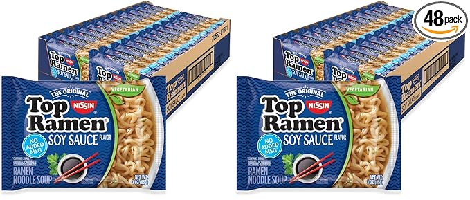 Nissin Top Ramen Noodle Soup Soy Sauce 3 Ounce (Pack of 48)