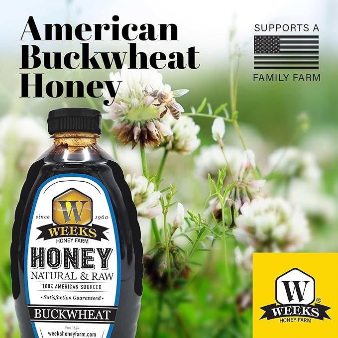 Pure Raw Unfiltered Buckwheat Honey 16 oz (3 Pack) - Premium Dark American Buckwheat Honey by Weeks Honey Farm | Bold Molasses Flavor