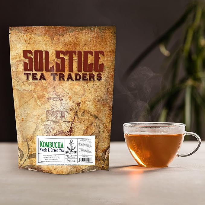 Solstice Kombucha Loose Leaf Black and Green Tea 50/50 Blend Keemun Black &amp China Young Hyson Green Tea for Brewing Kombucha (8-Oz Total)
