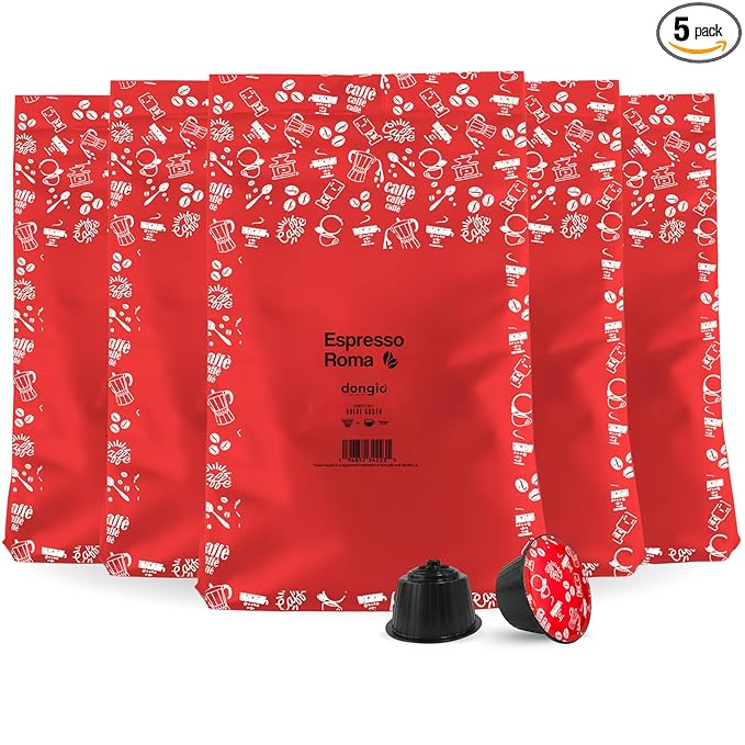 Dongiò Caffè Espresso Roma Capsules Compatible with Nescafe Dolce Gusto system 100 Count of Single-Serve Coffee pods (5 Boxes of 20 capsules each) Med-Dark Roast | Intensity 7/10