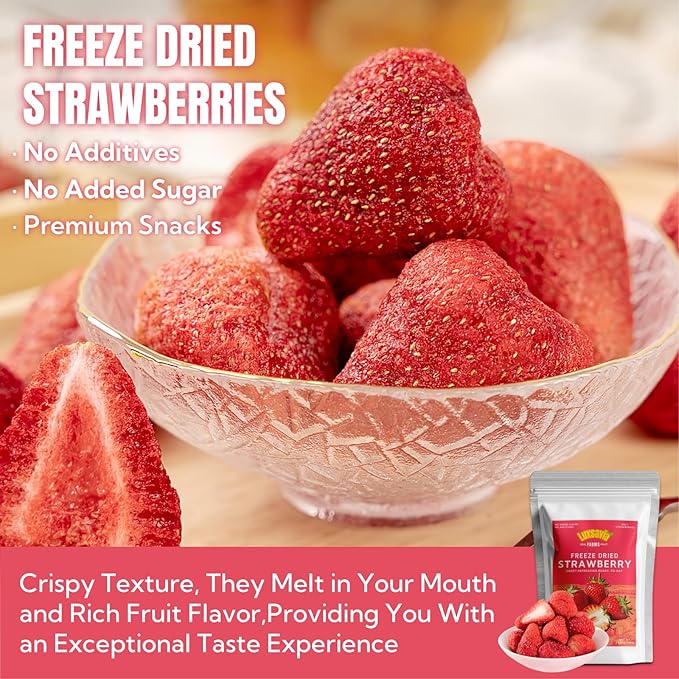 7.05OZ/200g Premium Whole Freeze Dried Strawberries 95-100 per bagWhole Big Natural Dried Strawberries No AdditivesDehydrated Strawberry No Sugar AddedSnacks