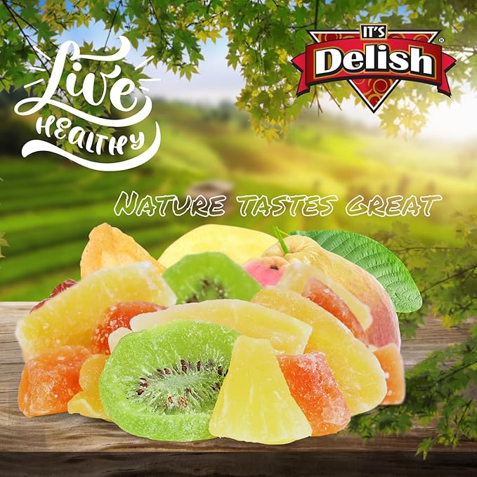 Tropical Dried Mixed Fruit Chunks - by Its Delish 40 OZ Jumbo Container | Healthy Snacks for Adults Kids | Fresh Snack Mix Dry Fruit | Pineapple Mango Papaya Kiwi Slices | Gluten Free Vegan Kosher