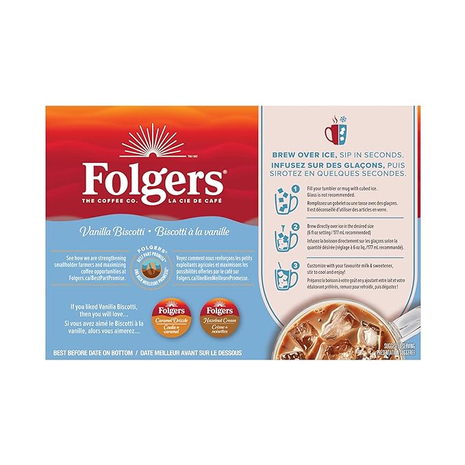 Folgers Vanilla Biscotti Coffee Pods12 Pods108g {Imported from Canada}