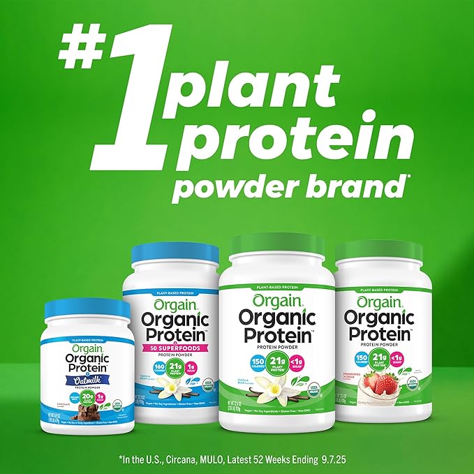 Orgain Organic Vegan Protein Powder + Oat Milk Vanilla Bean - 20g Plant Based Protein Gluten Free No Dairy Soy or Lactose Ingredients Low Sugar Non-GMO Kosher For Shakes &amp Smoothies - 1.05