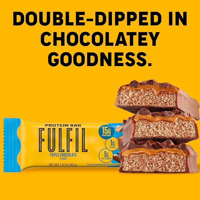 FULFIL Protein Snack Bars Flavored Triple Chocolate Gluten Free with 15g Protein Pantry Staples 12 Count