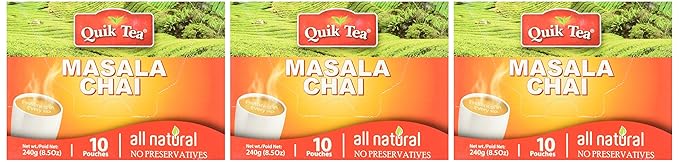 Quik Tea Masala Spiced Chai - 10 Pouches (Pack of 3 for a Total of 30 Pouches)