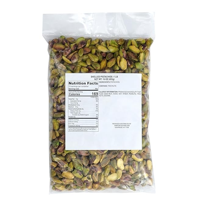Pistachios Shelled Raw Unsalted 1 Pound Bag No Shell Pistachio Nuts 16 Ounce Bulk Bag