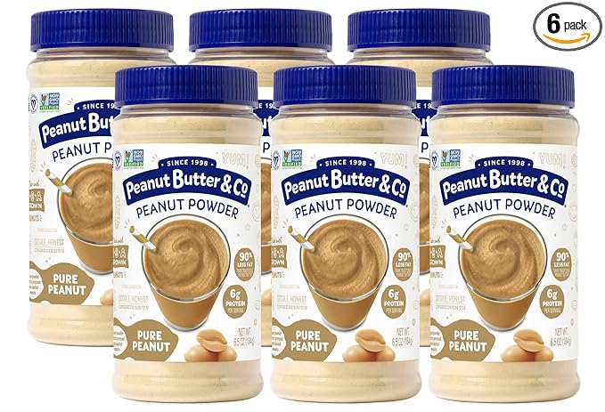 Peanut Butter &amp Co. Pure Peanut Powder 6g Protein No Sugar Added 90% Less Fat Non-GMO Project Verified Vegan &amp Gluten Free Powdered Peanut Butter 6.5 oz Jars (Pack of 6)