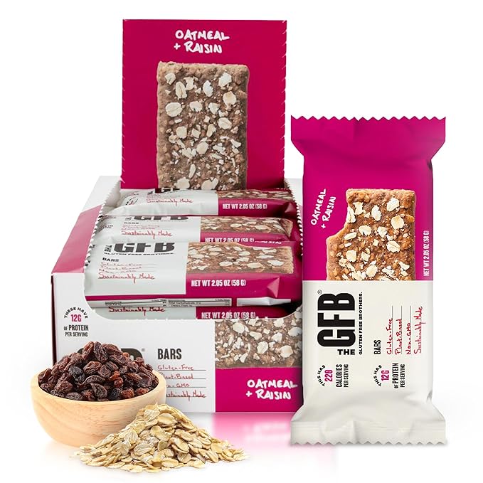 The GFB Oatmeal Raisin Protein Bars - Gluten Free Plant Based Non GMO Sustainably Made – Ridiculously Tasty Healthy Vegan Nutrition Snack Protein Bars 2.05 oz (12 Count)