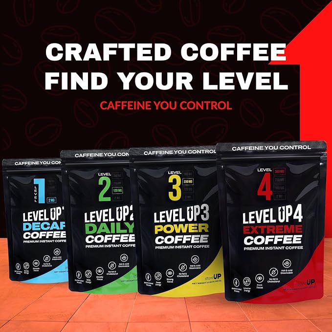 Level Up Premium Decaf Instant Coffee Sugar Free 30 Servings 10.58 oz (L4 - EXTREME 360MG)