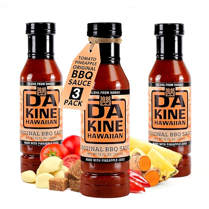 Da Kine Hawaiian BBQ Sauce Premium Gourmet Barbecue Sauce Made in Small Batches Gluten-Free BBQ Sauce for Meat Fish and Vegetables - Original (3 Pack)