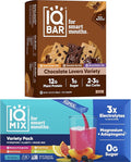 IQBAR Brain and Body Keto Protein Bars - 12 Count Chocolate Lovers Variety Low Carb Vegan Bars &amp IQMIX Sugar Free Electrolyte Powder Packets - 20 Count Variety Pack Keto Electrolytes with Lions M