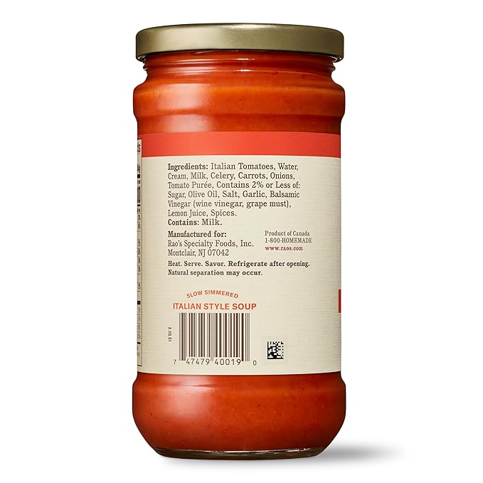 Rao's Homemade Slow Simmered Soup Creamy Tomato 16 Ounce (Pack of 6)