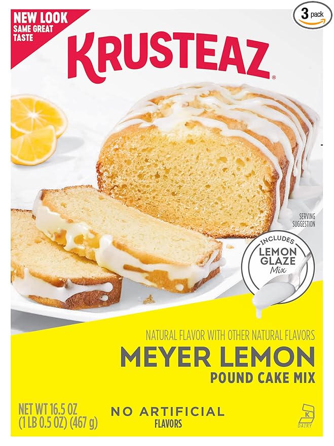 Krusteaz Meyer Lemon Pound Cake Mix with Lemon Glaze Mix 16.5-Ounce Box (Pack of 3)