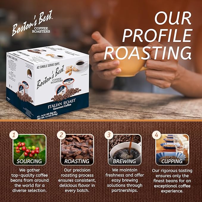 Boston’s Best - Italian Roast Deliciously Bold Dark Roast Gourmet Coffee Compatible with Keurig Coffee Maker 1 Count (42 Single Serve Cups)