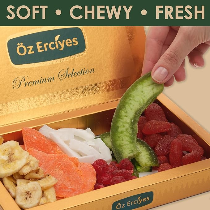 Mixed Dried Fruit Assortment – Mango Banana Cherry Coconut Pomelo &amp Strawberry Premium Dried Fruit Snack Gourmet Fruit Mix Gift Box 17.6 oz (500g)
