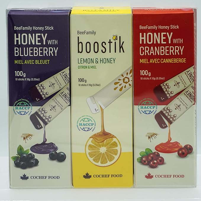 BeeFamily - Variety Honey Stick Set 300g - Blueberry Cranberry Lemon