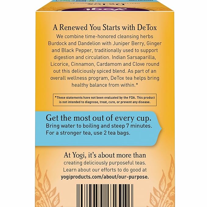 Yogi Tea DeTox Tea - 16 Tea Bags per Pack (6 Packs) - Organic Detox Tea for Digestive &amp Circulation Support - Includes Burdock Dandelion Ginger Root Black Pepper Cardamom &amp Juniper Berry