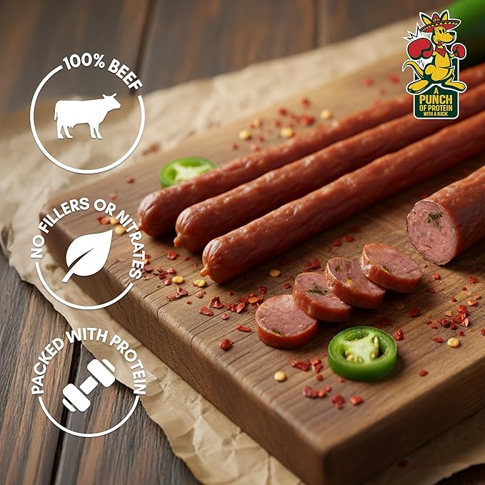 Little Joeys Jalapeno Beef Snack Sticks – 24 Count Box – High Protein Meat Snacks for Adults &amp Kids – Keto Friendly Low Carb Gluten Free No Nitrates or MSG – Shelf Stable Beef Jerky Sticks – Ma