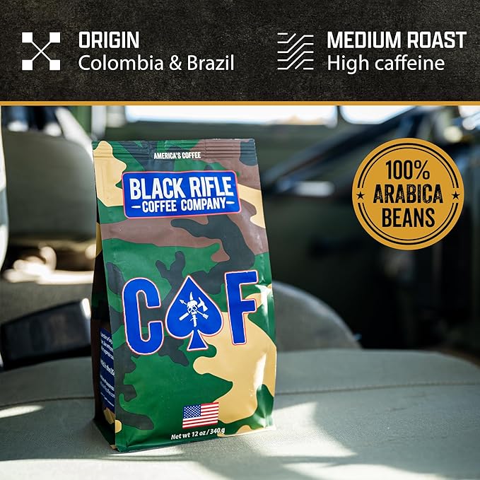 Black Rifle Coffee Company CAF 5 lb Bag Ground Coffee Medium Roast - Roasted Blend Made from Arabica Beans - Colombian &amp Brazilian Beans - Veteran Founded &amp American Made