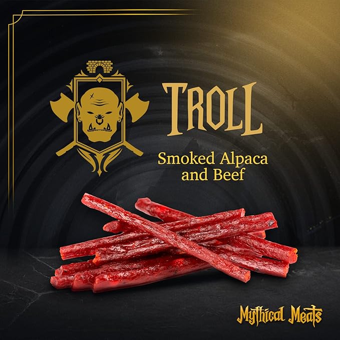 Mythical Meats Humanoid Flavor Troll 12-Pack Snack Sticks – Smoked Alpaca and Beef – Dried &amp Dehydrated Meats Seasoned to Perfection – High Protein Snacks