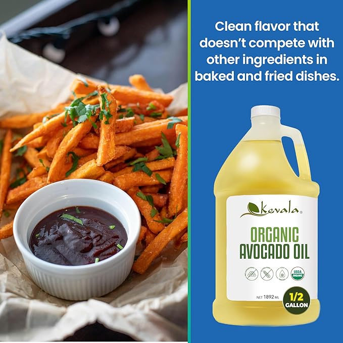 Kevala Organic Avocado Oil - 64 fl oz - 1.8 L - Half a Gallon - Cold Pressed - Avocado Oil for Cooking - Organic Vegetable - High Smoke Point – For Skin and Hair