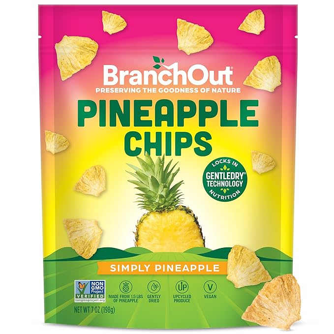 BranchOut Pineapple Chips No Sugar Added Real Dried Pineapple Chunks GentleDry Better than Freeze Dried Pineapple Healthy Vegan Snacks for Kids &amp Adults 7 oz