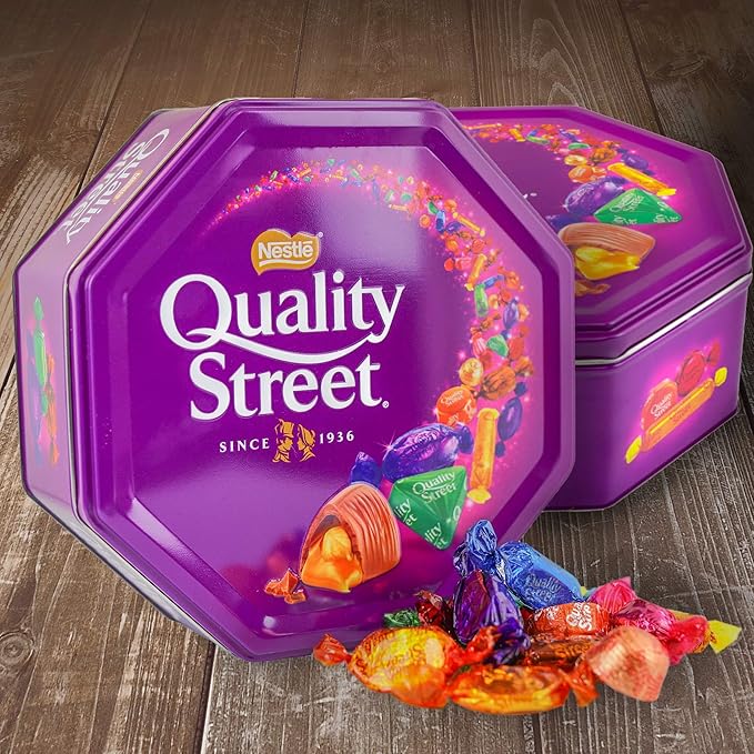 Nestle Quality Street Assorted Chocolate Gift Tin 2lb - Ideal for Christmas Holiday Parties &amp Family Gatherings - Decorative Tin 8x3x8 in - Perfect for Sharing &amp Enjoying with Loved Ones - Fe