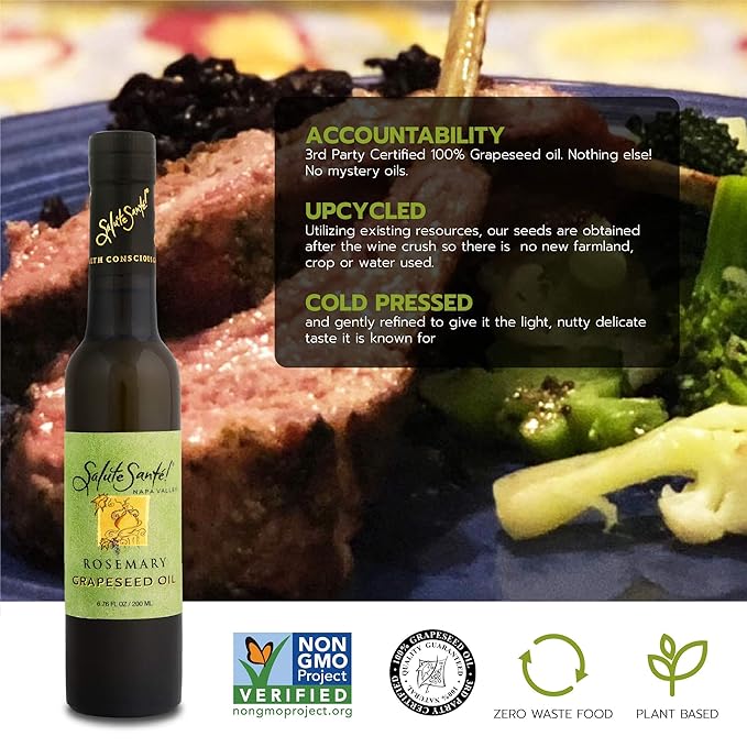 Salute Santé! Rosemary Infused Grapeseed Oil — vegetable oil cooking oil grapeseed oil — Light Rosemary Aroma Finishing &amp Marinades Sautéing and Roasting Gourmet kitchen essential for everyday