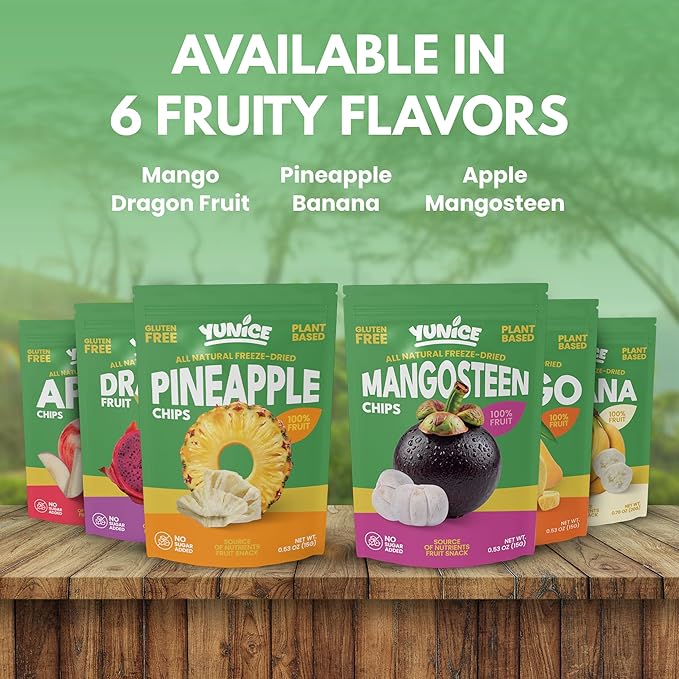 YUNiCE mangosteen Chips freeze dried mangosteen Fruit Snack 100% Real Fruit No Sugar Added Vegan Plant-Based Gluten Free Crispy Snack 0.53 oz Single Serve Pouches MANGOSTEEN (Pack of 12)