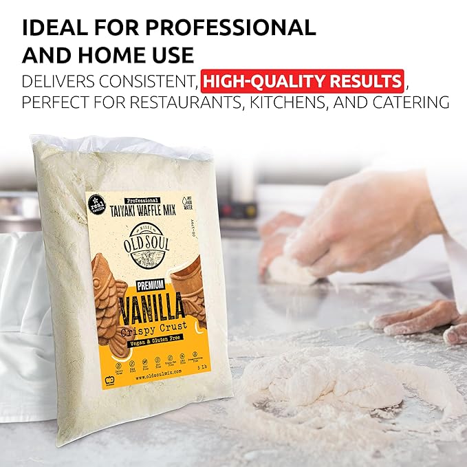 OldSoul Professional Taiyaki Waffle Mix | GLUTEN FREE &amp VEGAN | Crispy | Vanilla Flavor | 10 Lbs | 168 Waffles (10 Lbs Gluten Free &amp Vegan)