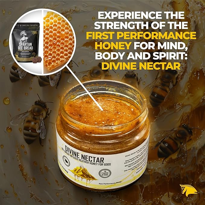 Divine Nectar Spartan Bee Bread Infused Heather Honey | Supercharged Performance Recovery and Vitality | 100% Raw and Pure