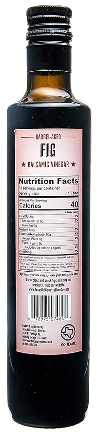 Fig Balsamic Vinegar - Gourmet Barrel Aged Infused Balsamic Vinegar - Great for Dressing Dipping Glazing - No Artificial Flavors or Added Sugar - Made in Texas (16.9 oz)
