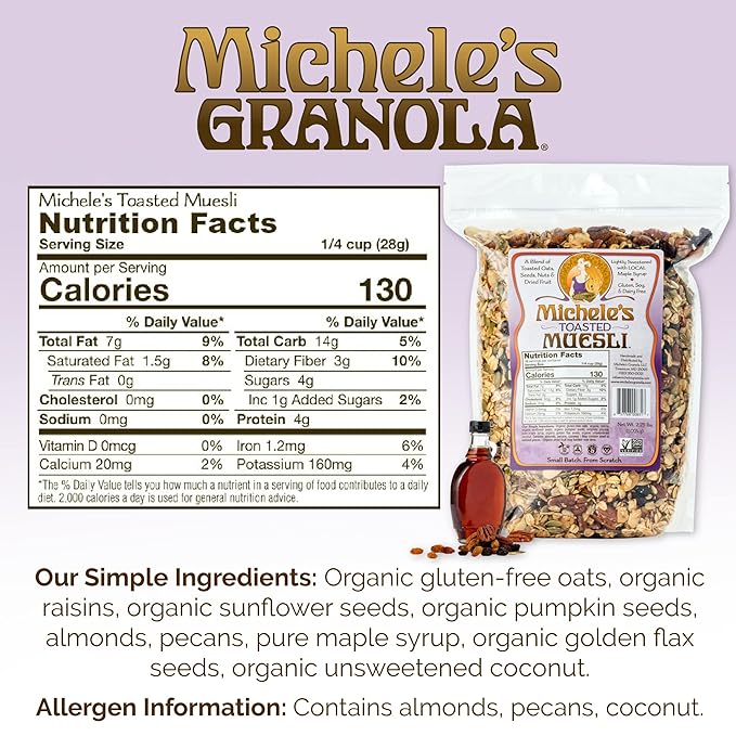 Michele's Toasted Muesli Whole Grain Cereal No Refined Sugar No Added Oil Gluten-Free &amp Non-GMO 36oz Resealable Bag