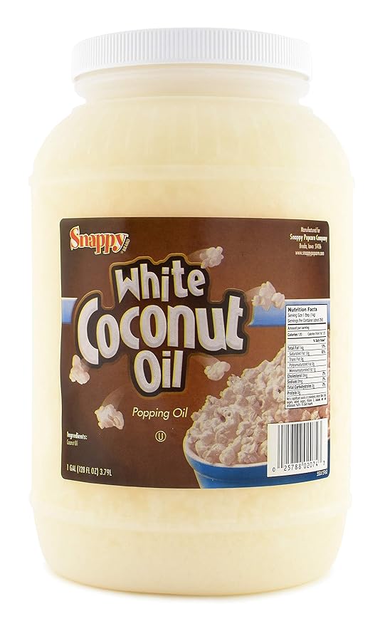 Snappy Pure White Coconut Popcorn Oil for Movie Theater Style Snacks Professional Machines Home Snack Preparation 100% Colorless Coconut Oil One Gallon Premium Cooking Ingredient