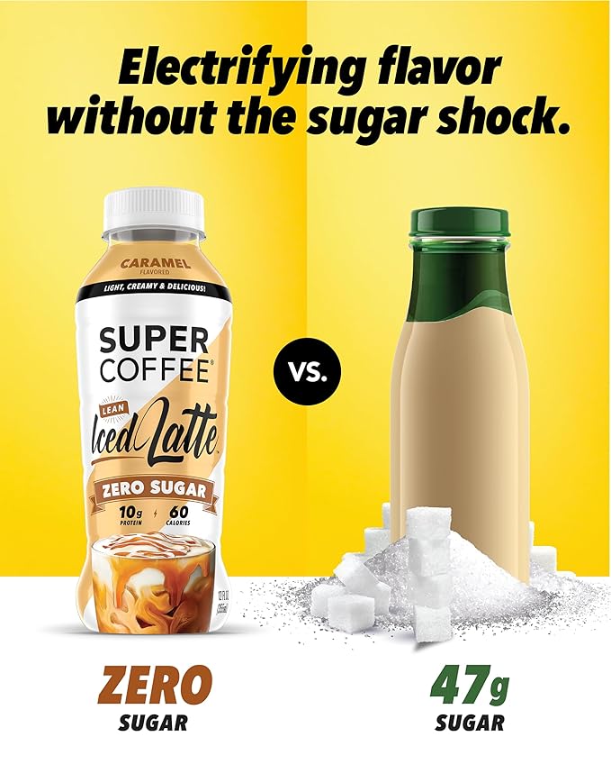 SUPER COFFEE Keto Protein Coffee (0g Added Sugar 10g Protein 70 Calories) [Caramel] 12 Fl Oz 12 Pack | Iced Smart Coffee - SoyFree GlutenFree