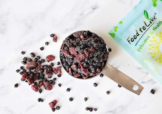 Food to Live Organic Essential Berries Mix 2.5 Pounds Non-GMO Dried Blueberries and Cranberries. Unsulfured Kosher. Gently sweetened. Lightly Coated with Organic Sunflower Oil. Vegan Bulk
