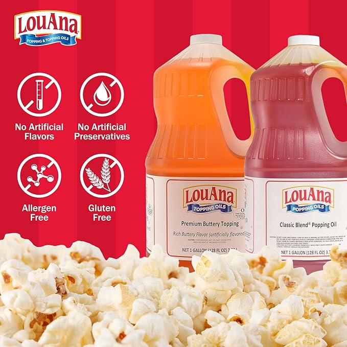 Ventura Foods LouAna Premium Buttery Topping Oil with Rich Buttery Flavor for Popcorn 1 Gallon