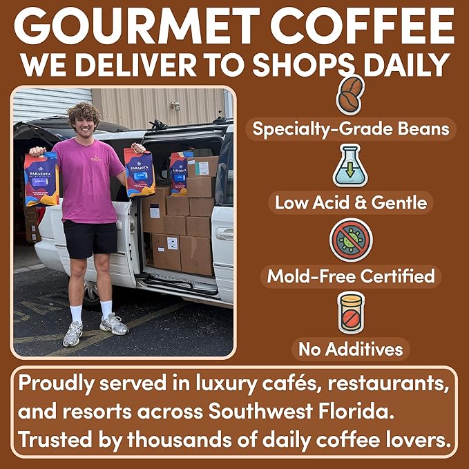 Sarasota Coffee Whole Bean Salted Caramel | Medium Roast Gourmet Flavored Coffee Beans | Low Acid Mold Free Specialty Grade Bulk Beans | 5lb (80 oz)