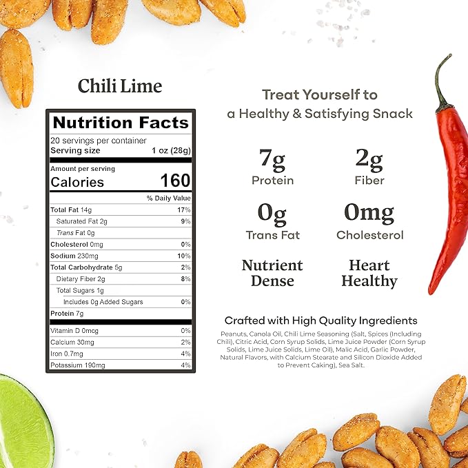 Belmont Peanuts Gourmet Chili Lime Virginia Peanuts 20 oz (1 Pack) – Simple Ingredients No Preservatives 7g Protein – A Premium Citrusy Spicy Salty Crunchy Hand Seasoned Snack